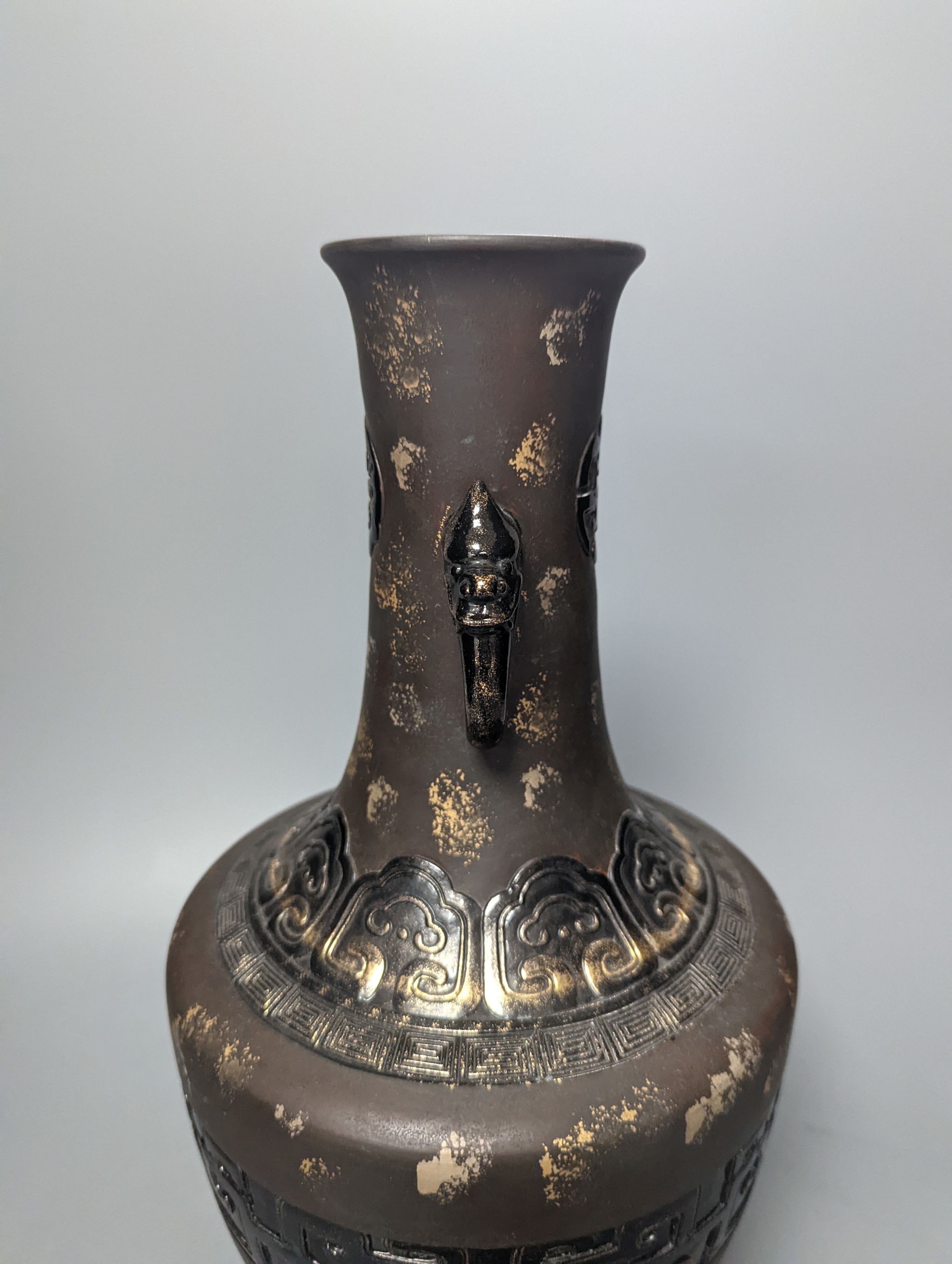 A Chinese simulated gold splashed porcelain vase, Qianlong mark but later
